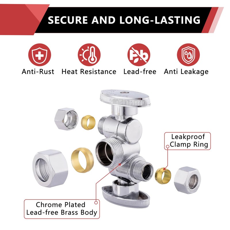 EFIELD 1/4-Turn Dual Compression Outlet Angle Stop Valve with 2
