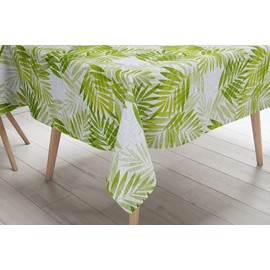 Karina Home Exotic Palm Leaves Green Wipe Clean Tablecloth Vinyl PVC Table Cover Wipeable Plastic Table Cloth 200cm x 140cm