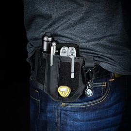 VIPERADE PL3 EDC Leather Sheath for Belt,Multitool Sheath with Velcro Area,EDC Pocket Organizer for Men,Flashlight Holster with Pen Holder,Multitool Holster Belt Organiser with Key Holder(A-Black)