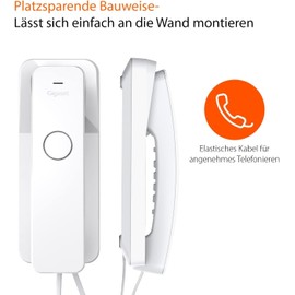 Gigaset Desk 200 Corded Space Saving Telephone with Elastic Cable 10 Speed Dial Entries Redial MFV or Pulse Selector Adjustable White [German Version]