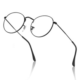 kimorn Blue Light Blocking Glasses,Anti Eyestrain & UV Protection, Round Frame Glasses for Women and Men (Black)