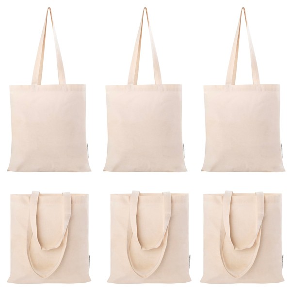 Qualissculina Cotton Reusable Shopping Tote Bags 6 -Pc (16"x15"), Medium