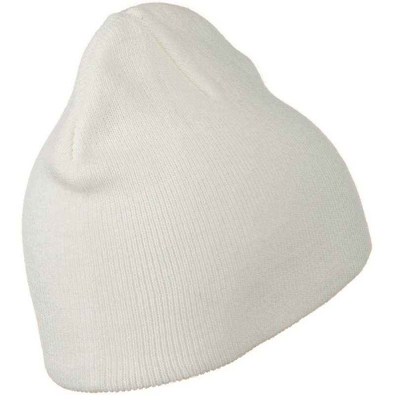 MG 8 Inch Knitted Short Beanie - White OSFM