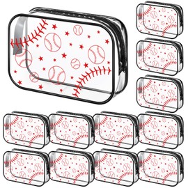 Liobelon 12 Pieces Baseball Makeup Bags 7 x 4.7 x 2.4inch Clear PVC Baseball Cosmetic Case Waterproof Travel Size Clear Toiletry Bags for Women Portable Travel Makeup Pouch (baseball)