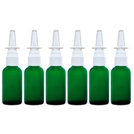ADVANCED ASCENT Green Glass 1 oz with Nasal Sprayer - EMPTY, Refillable, Travel Size, Quality Glass! (6 Pack)