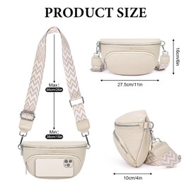 Aucuu Women's Bum Bag, Shoulder Bag, Women's Genuine Leather Crossbody Bag, Belt Bag, Women's Shoulder Bags with Wide Strap and Credit Card Holder, Beige Genuine Leather