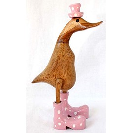 dekoundmeer Wooden Duck 25cm Handmade with Pink Boots and Hat
