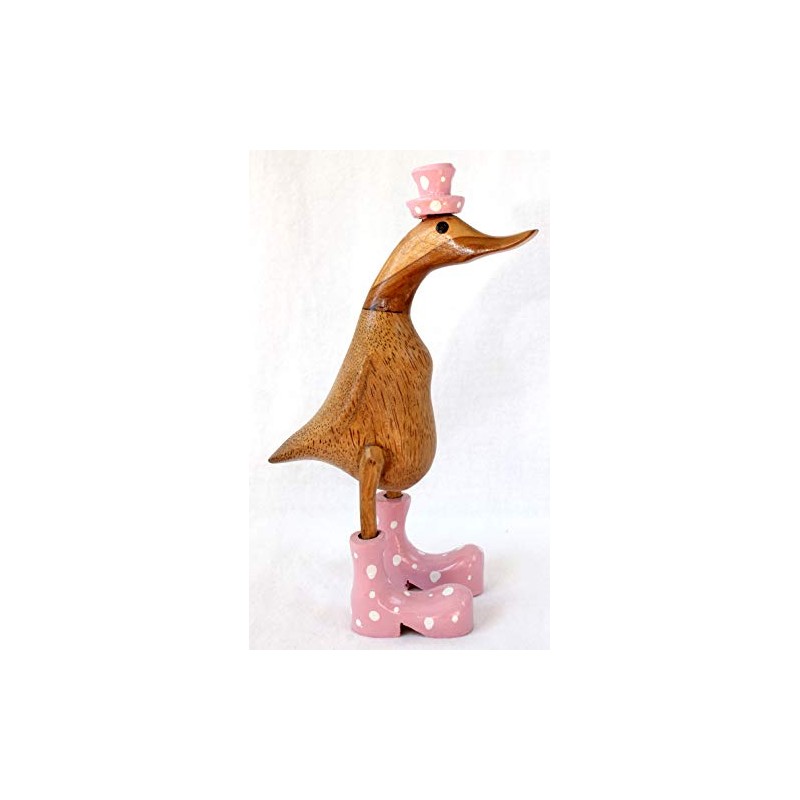 dekoundmeer Wooden Duck 25cm Handmade with Pink Boots and Hat