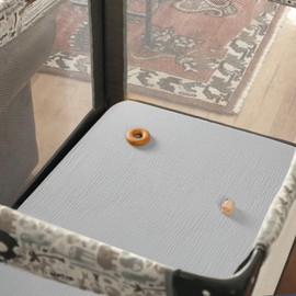 Set of 2 Children's Fitted Sheets, Muslin Cotton Fitted Sheet for Baby Cot and Cot, 60 x 120 cm / 70 x 140 cm, Travel Cot, Fitted Sheet, Side Cot, Sheets (Grey Cream)