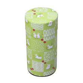 Kyoto Katsugu Washi Upholstery Tea Canister, Made in Japan [1] (Yellow Green Area Rabbit Checkered)