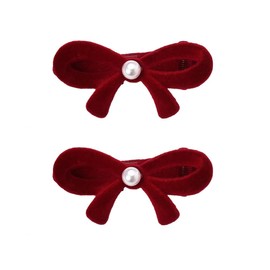 Pearl Velvet Bow Hair Alligator Clips for Women Girls 2 PC Pearl Hair Bow Small Red Christmas Hair Bows for Women Girls Adorable Velvet Bowknot Ribbon Hair Clips Hairpins