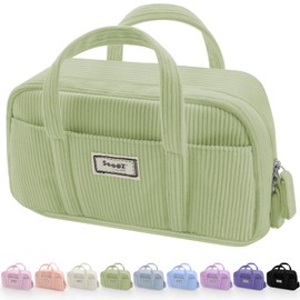 Sooez Large Pencil Case Pouch, Extra Big Pencil Bag with 5 Compartments, Pen Bag Wide Opening, Soft Corduroy Pencil Pouch Organizer with Zipper, Cute Aesthetic School Supplies for Teen Girls-Green