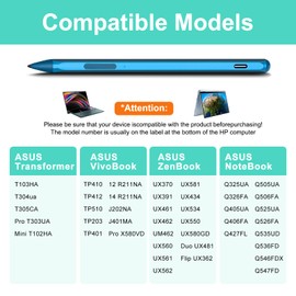 Stylus for ASUS Zenbook Flip/Pro/ASUS Vivobook Flip/Pro/Duo/Notebook, MPP 2.0 Tilt-Active Pen with 4096 Levels of Pressure Sensitivity, Convenient Storage Case, Supports Type-C Fast Charging (Blue)