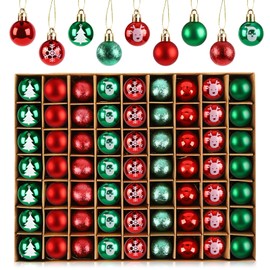 Anstore 63pcs Mini Christmas Baubles Red&Green Christmas Ball Ornaments 3cm,7 Shatterproof Christmas Tree Baubles for Xmas Tree Decorations,Holiday Wedding Party Festival Decoration