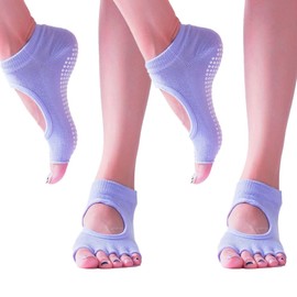 COMFORTIS Women's Yoga Socks, Pilates Socks, Set of 2, Non-Slip, Toeless, light purple
