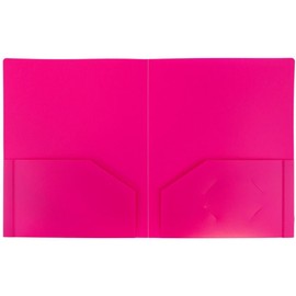 JAM PAPER Heavy Duty Plastic 2 Pocket Extra Tough School Folders - Fuchsia Hot Pink - Bulk 48/Pack