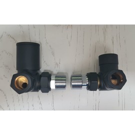 Team Controls Matt Black Corner Towel Rail Radiator Rad Valves Angled Pair 15mm x 1/2'' KT