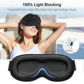 Gritin Gritin 3D Schlafmaske für Seitenschläfer, Upgrade Atmungsaktive Schlafbrille mit Verstellbar Gummiband, 100% Lichtblockierend, Bequem & Ergonomisch Augenmaske für Männer und Frauen, 2 Paar Ohrstöpseln
