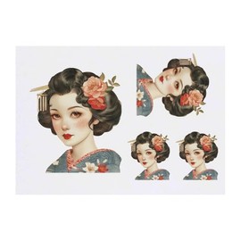 4 x 'Geisha Portrait' Temporary Tattoos - Water Resistant, Skin-Safe, Non-Toxic Transfers, Mixed Sizes (TO00077126)