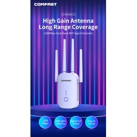 WiFi Extender Signal Enhancer Dual Band 5.8GHz/2.4GHz 1200MMbps Rotating High Gain Four Antennas, Intelligent Signal Light, Supporting Relay/Routing/AP/Bridging Multi-Mode.