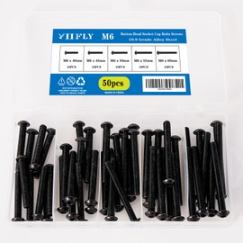 YIIFLY M6-1.0 Button Head Socket Cap Bolts Screws - 40/45/50/55/60mm Length Kit, 10.9 Grade Alloy Steel, Allen Drive, Black Oxide Finish, Full Thread, 50-Piece Set