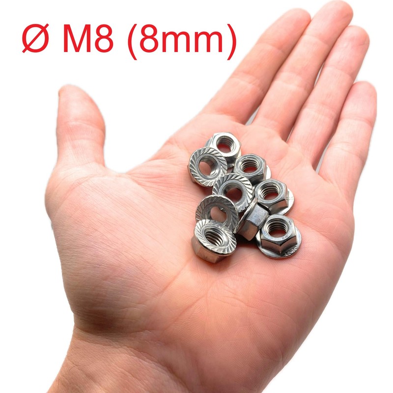 Nuts made of stainless steel with serrated edge M8, nuts
