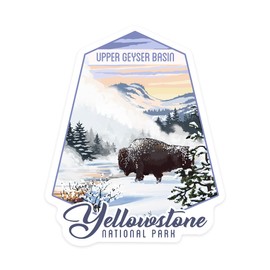 Die Cut Sticker Yellowstone National Park, Wyoming, Bison in Snow, Upper Geyser Basin, Contour Vinyl Sticker 1 to 3 inches (Waterproof Decal for Cars, Water Bottles, Laptops, Coolers), Small