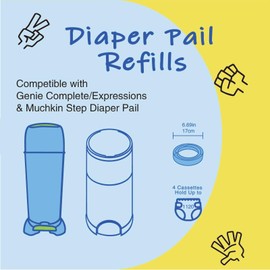 Ropassor Diaper Pail Refill Bags for Genie Complete/Expressions & Muchkin Step Diaper Pail (1120count) 4 Packs, 7-Layer Odor-Absorbing Disposable Diaper Poop Bags, Baby essentials