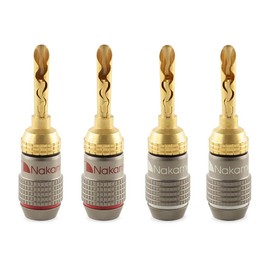 Nakamichi FanLock Excel Series 24K Gold Plated BFA Banana Plug, 10AWG - 18AWG, 4mm Thickness for Speaker Amplifier, Hi-Fi Stereo Home Theater Audio Cable Quick Connect, 4 Pack (2 Pairs)