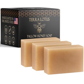 Terra Lotus - Organic Tallow Soap with Organic Castor Oil & Raw Honey - Relief for Dark Spots, Acne Marks, Hydrating & Nourishing - 3 Pack (Citrus)