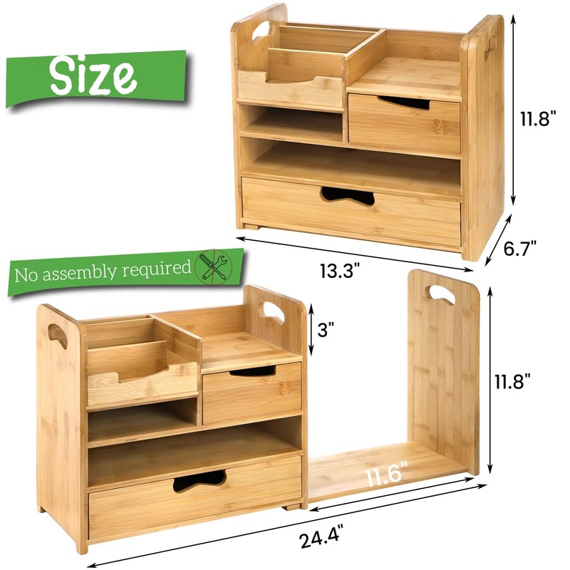 ZOOFOX Bamboo Desk Organizer with Adjustable File Holder, Mail Organizer