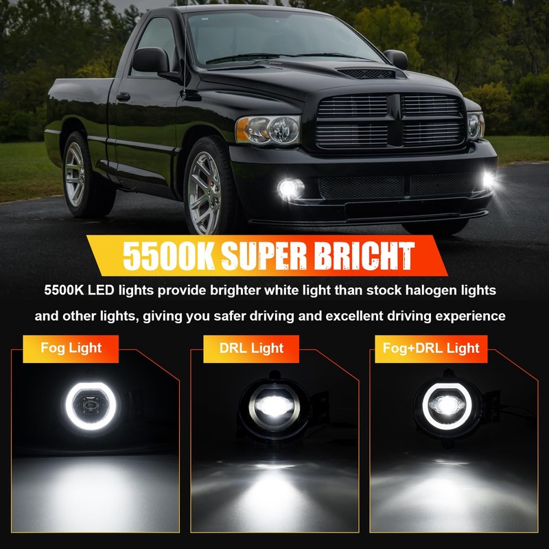 R&F Auto Fog Lights with DRL Compatible with Ram 1500