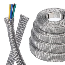 BuyUneed Tinned Copper Metal Braid Sleeving Wire Shielding Sleeve Braided Copper Ground Straps EMI/RFI Interference Expandable Flat Mesh Shielding Cable for Protect Wire (1/2inch-13ft)