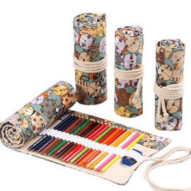 36/48/72 Slots Colored Pencil Wrap Pencils Roll Holder Coloring Pencils Organizer Holder Colored Pen Paint Brush Storage Pouch Portable for Artist Student (Cat, 36 Slots)