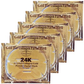 AICHUN BEAUTY 5PCS 24K Gold Gel Collagen Crystal Facial Masks Sheet Patch For Anti Aging Puffiness Anti Wrinkle Moisturizing Deep Tissue Rejuvenation and Hydrates Skin