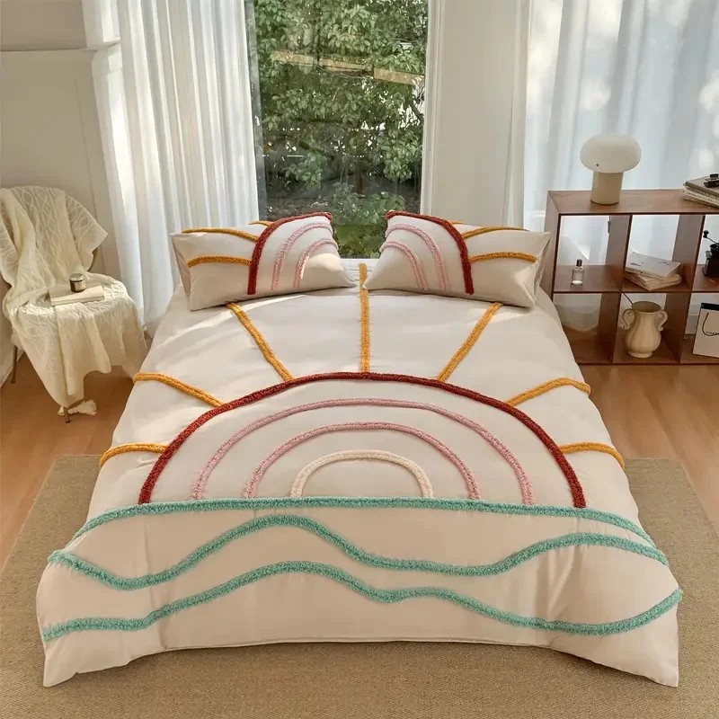 Home Factory Custom Polyester Fiber Three-piece Bed Set Featuring Soft