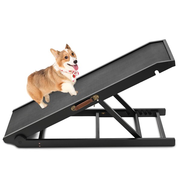 Dog Ramp, Adjustable Height Wooden Folding Pet Ramp for Bed,