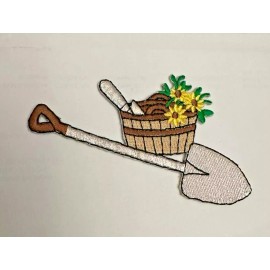 Unbranded GARDENING Gardener Spade Flowers Iron On Patch Applique 3 7/8" w x 2" h
