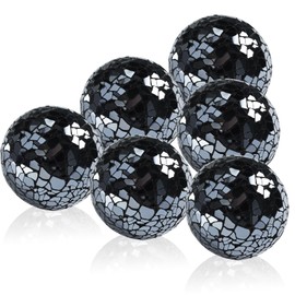 Yazikisa 2.5 Inch Mosaic Glass Orbs Black Crack Decorative Balls for Table Centerpiece Small Round Spheres Tabletop Bowls Tray Vases Festival Decoration Modern Set of 6