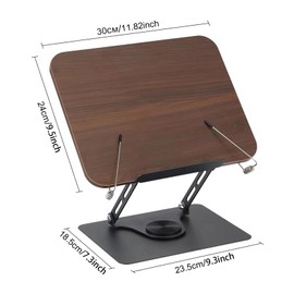 comfoyar Adjustable Book Stand for Reading, Foldable Textbook Reading Stand with 360° Swivel Base and Elastic Page Clips, Desk Cookbook Holder for Recipe Tablet Laptop Music Scores, Hands Free