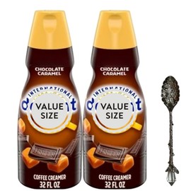 Chocolate Caramel Liquid Coffee Creamer.- Two (2) 32 fl oz Bottles of Creamy Smooth Delightful Coffee Creamer and Candy Freezer Gem Spoon (Chocolate Caramel) Gem Spoon