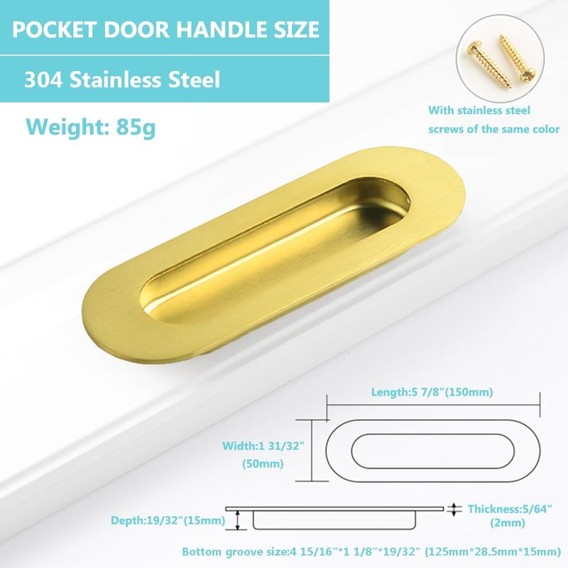 Sliding Pocket Door Hidden Handle, 304 Stainless Steel Pocket Door