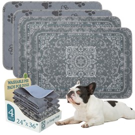 Homimp Washable Pee Pads for Dogs,4 Pack Reusable Puppy Pads,Absorbent and Leakproof Dog Pee Pads,Non Slip Puppy Training Pads,Pet Mat for Floor,Crate,Couch,Whelping,Grey 24"x36"