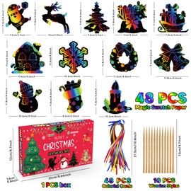 OHOME Stocking Stuffers for Kids - 48 PCS Rainbow Scratch Paper Cards Set | Christmas Gifts Crafts Toys Game for Kids - Christmas Goodie Bag Stuffers - Navidad Xmas Party Favors Decorations Supplies