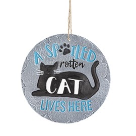 Widdle Gifts Ltd Pet Garden Stone Plaque Hanging Ornament - Round - Cat Lives Here