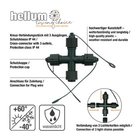 Hellum 555974 Cross Connector for Extendible System Professional Fairy Lights / 4 Outputs / Indoor & Outdoor / Green Cable