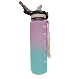 IOLOYU Drinking Bottle 1 Litre with Straw Sports Water Bottle Leak-Proof Water Bottle with Time Marking and Water Volume Scale 1 Litre Large Aesthetic Bottle BPA-Free Bottle for Sports (Pink+Light