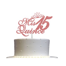 Mis Quince 15 decoraciones de quinceañera con purpurina, quince ideas para decoración de fiesta de cumpleaños, decoración de calidad premium, purpurina resistente de doble cara, palo de acrílico. Fabricado en Estados Unidos (oro rosa)