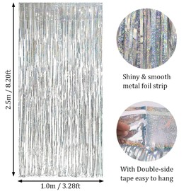 SYEYCW 3 Pcs 3.28ft x 8.20ft Silver Foils Fringe Curtains, Door Curtains Hanging Streamers, Curtains Metallic Tinsel Backdrop Decorations for Bachelorette, Birthday, Wedding, Party Decoration (Silver)