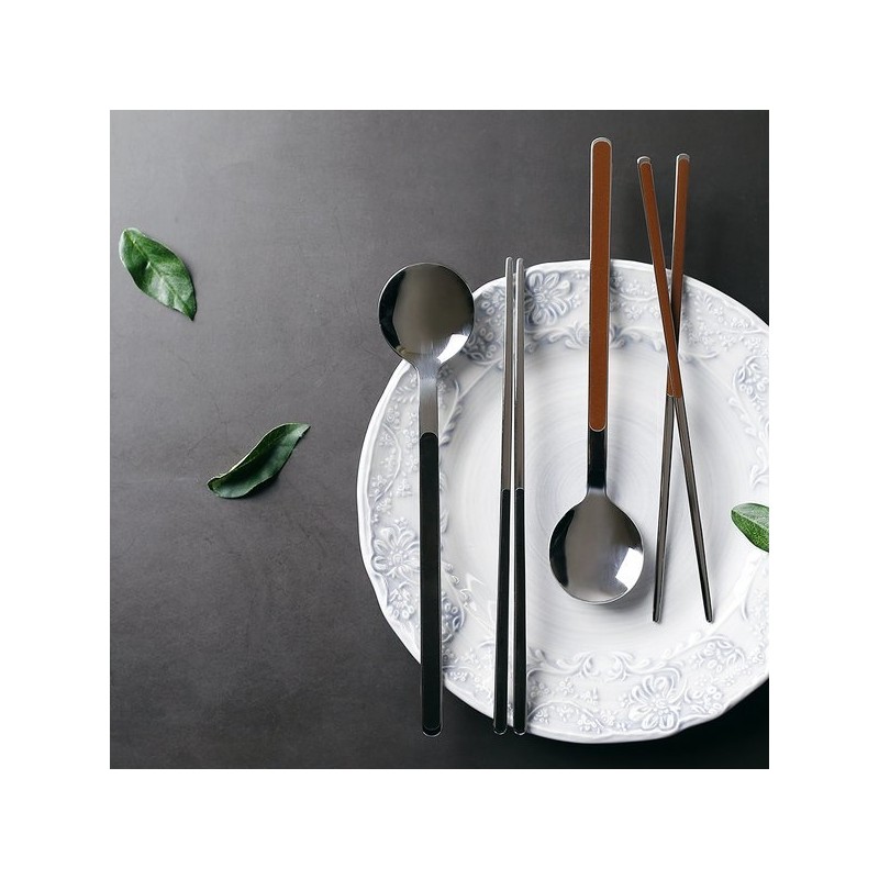 Iris Color Handle Stainless Steel Cutlery Set (Spoon + Chopsticks)